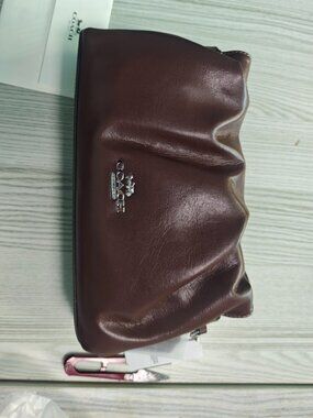 Coach Chocolate Brown Soft Leather Ruched Drawstring Handbag Crossbody Purse